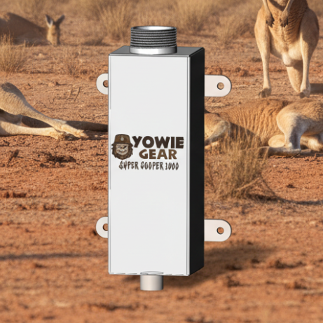 Yowie Gear device in a natural setting with animals in the background